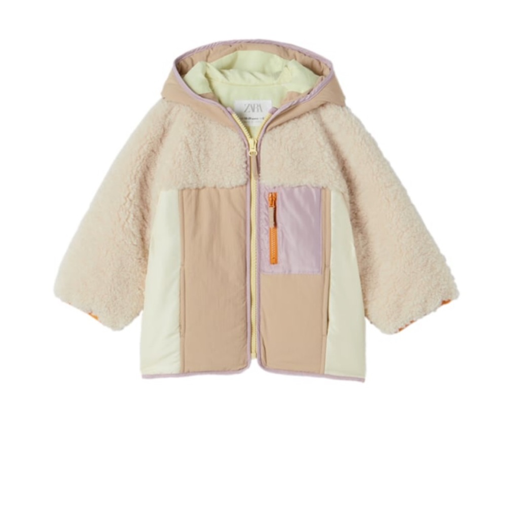 Zara girls mixed media teddy jacket 3-4 yo